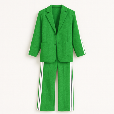Green Long sleeve suit set with lapels