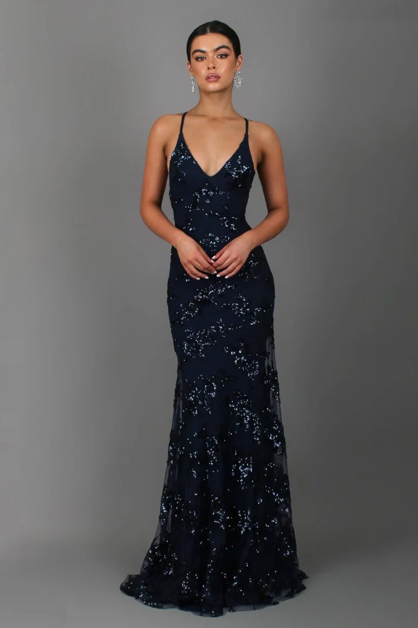 Robe de soirée avec applications de paillettes | Elégance & Glamour | Coupe ajustée