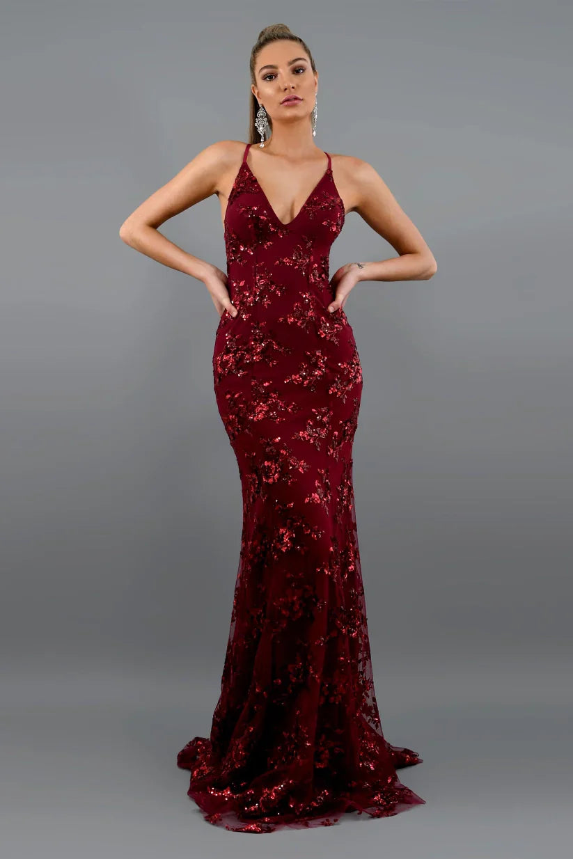 Robe de soirée avec applications de paillettes | Elégance & Glamour | Coupe ajustée