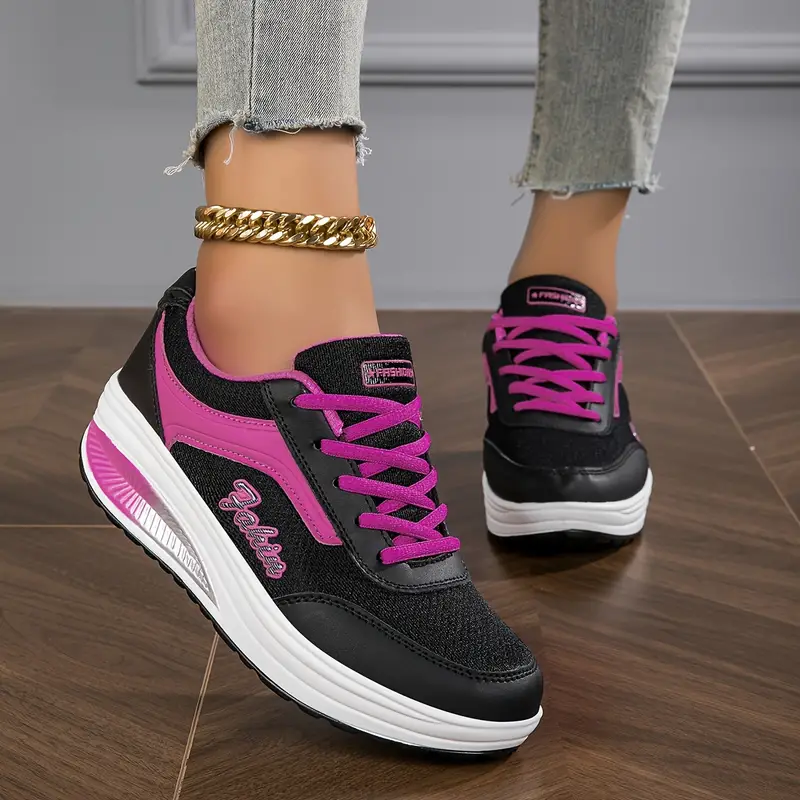 Zapatillas deportivas de cuña para mujer con estampado gráfico - Calzado casual de gama alta