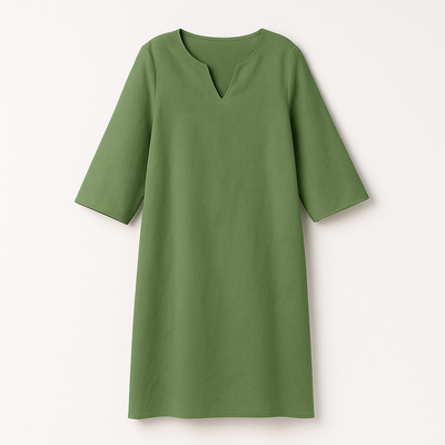 Green Woman's V-Neck Dress