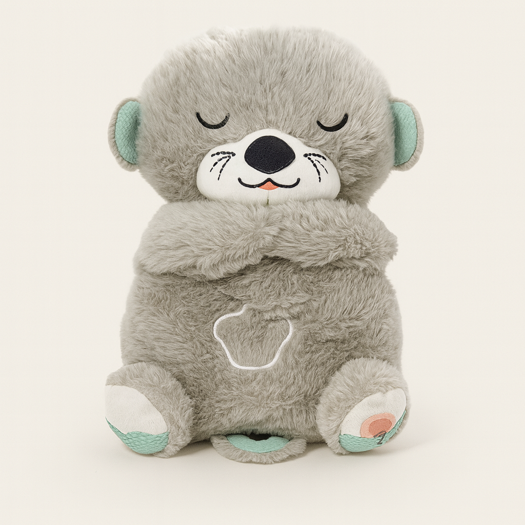 Grey Plush toy with soothing music and breathing movements