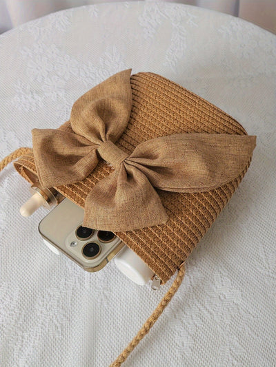 Julia | Sac croisé en paille Boho avec nœud ou fleur - Parfait pour les sorties d'été !