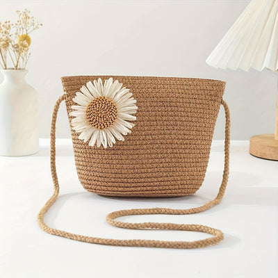 Julia | Sac croisé en paille Boho avec nœud ou fleur - Parfait pour les sorties d'été !