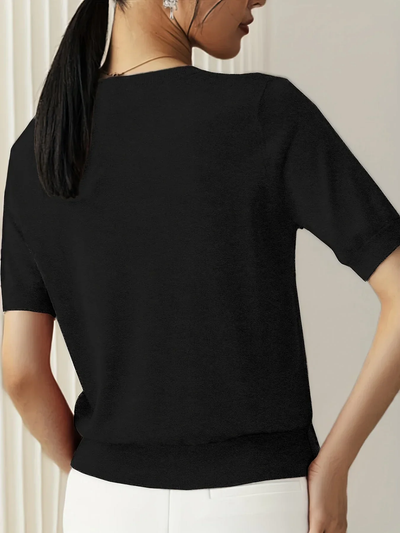 Top en maille à manches courtes pour dames - Maille fine et encolure ronde