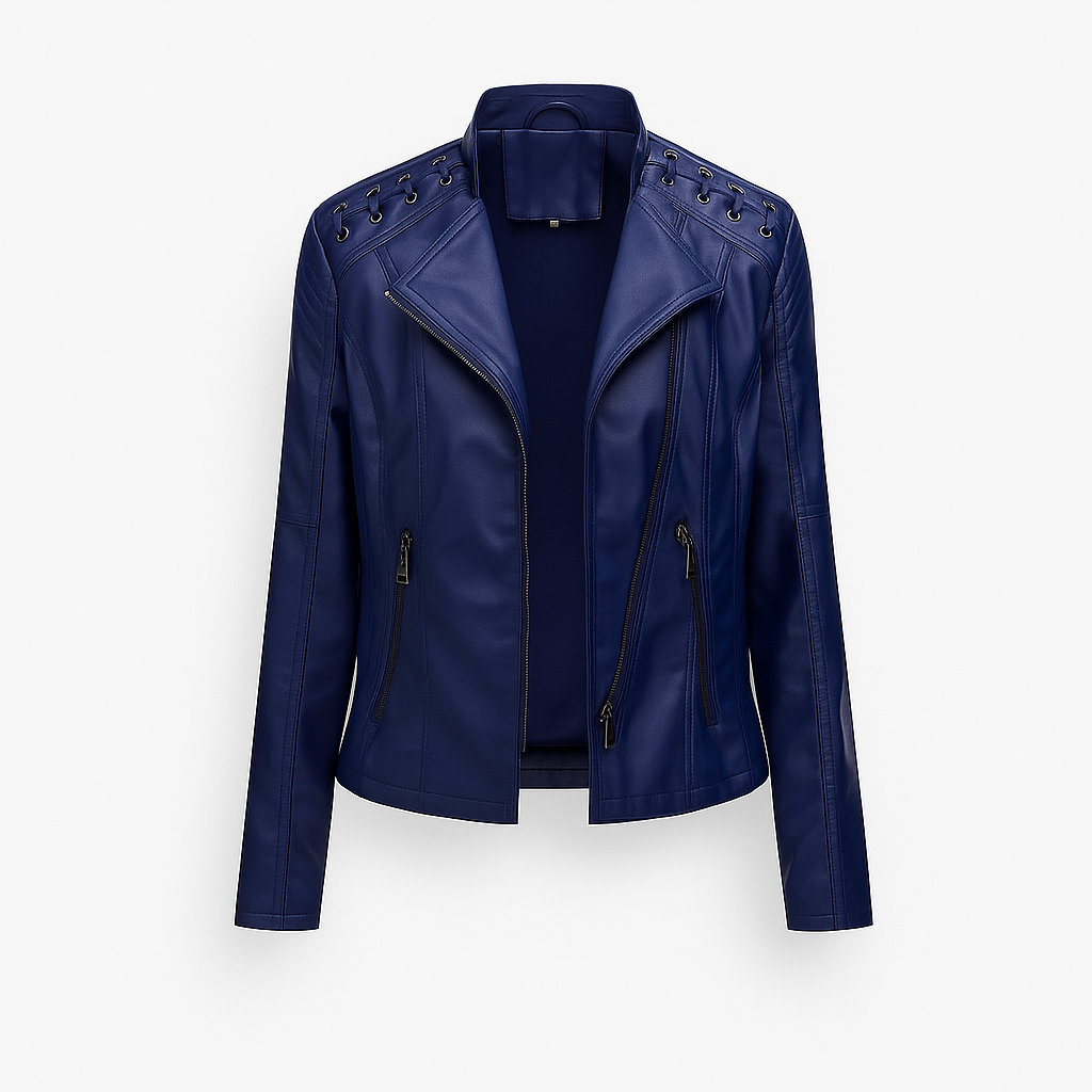 Navy Blue Leather Jacket
