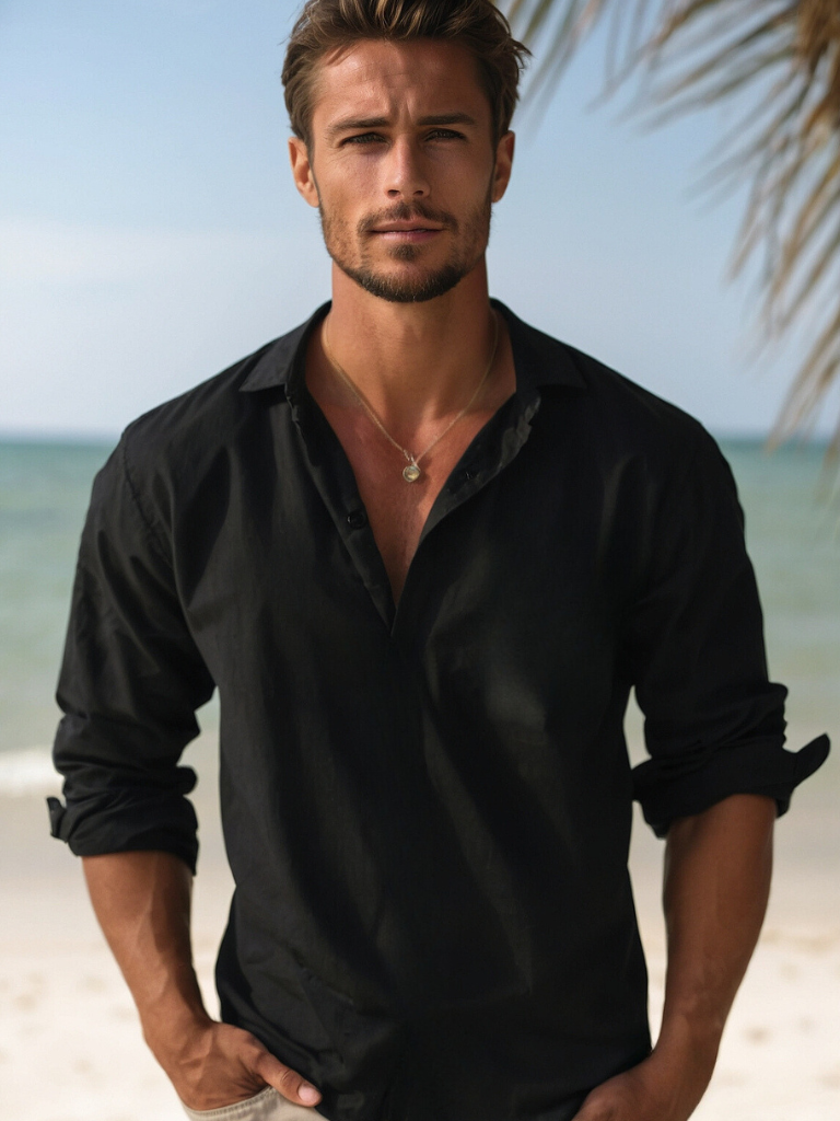 Chemise d'été à manches longues pour hommes
