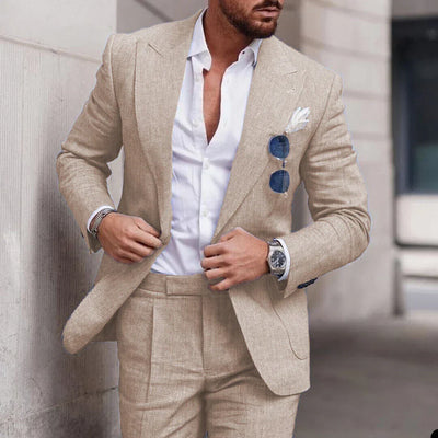 Costume de mariage 2 pièces en lin pour hommes - boutonnage simple