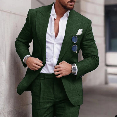 Costume de mariage 2 pièces en lin pour hommes - boutonnage simple