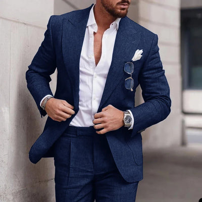Costume de mariage 2 pièces en lin pour hommes - boutonnage simple