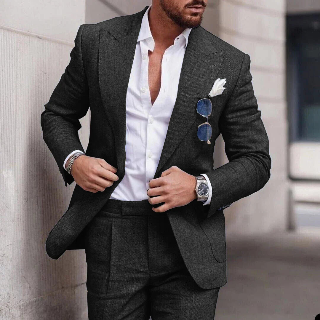 Costume de mariage 2 pièces en lin pour hommes - boutonnage simple