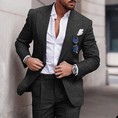 Costume de mariage 2 pièces en lin pour hommes - boutonnage simple