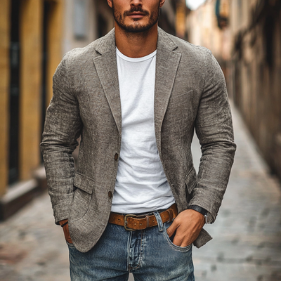 Lin Colbert Hommes Slim-fit avec revers échancré - Blazer léger en coton et lin pour le printemps et l'été