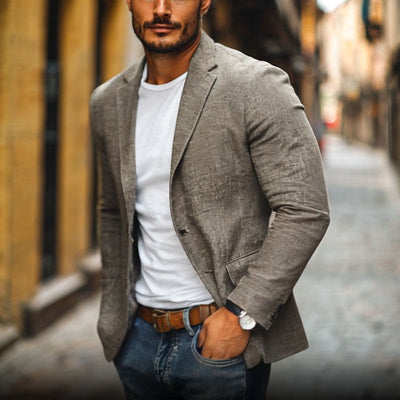 Lin Colbert Hommes Slim-fit avec revers échancré - Blazer léger en coton et lin pour le printemps et l'été