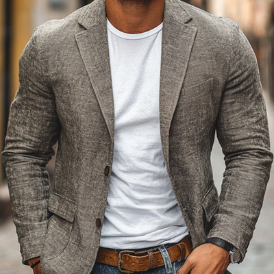 Lin Colbert Hommes Slim-fit avec revers échancré - Blazer léger en coton et lin pour le printemps et l'été