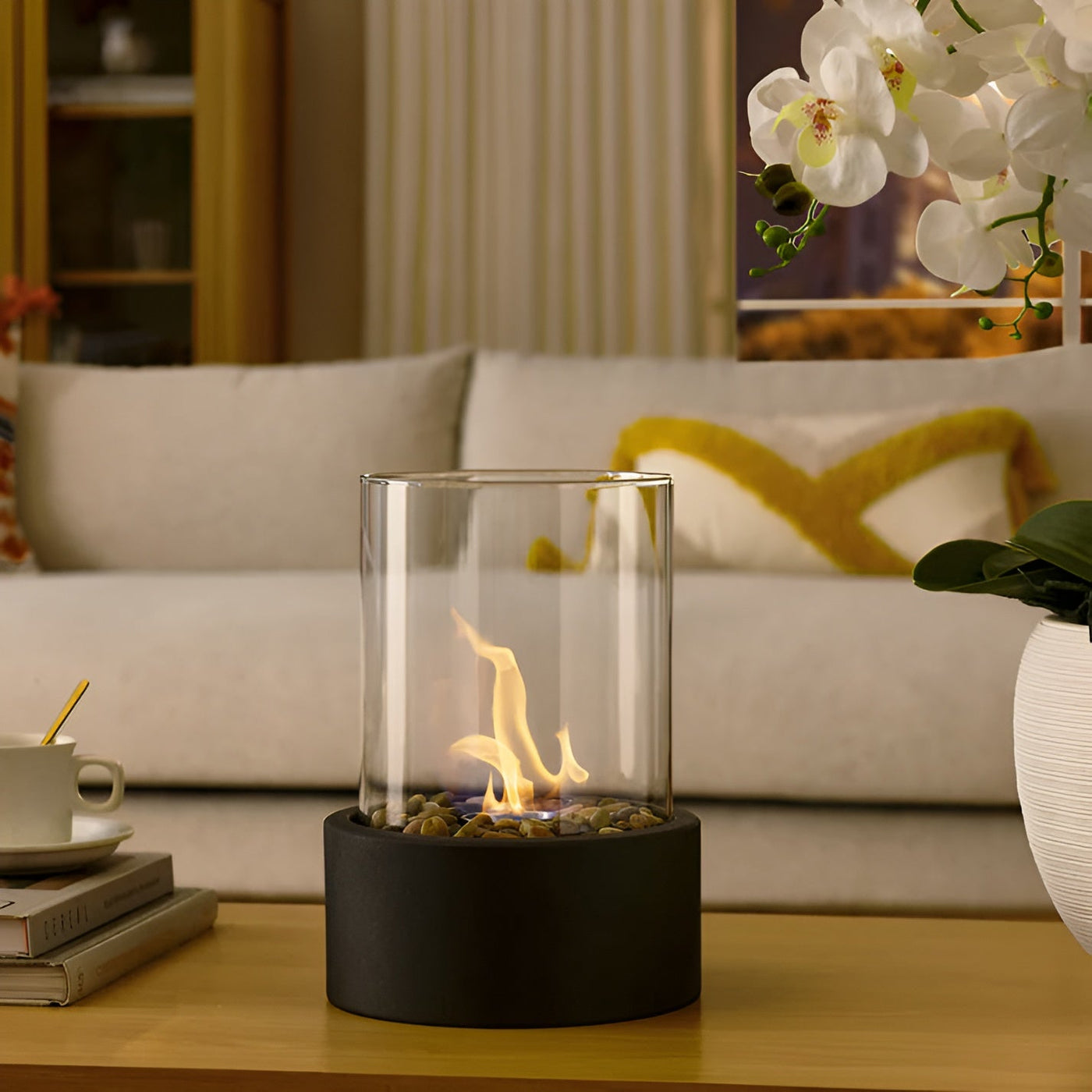 Lujolux | Cheminée de table élégante avec base en métal noir