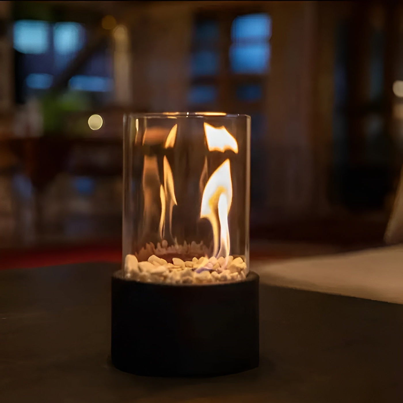 Lujolux | Cheminée de table élégante avec base en métal noir