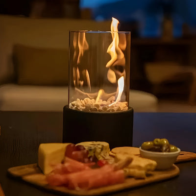 Lujolux | Cheminée de table élégante avec base en métal noir
