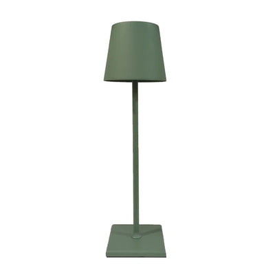 Lampe de table moderne verte, design minimaliste, abat-jour conique, base carrée, éclairage intérieur élégant, décoration maison contemporaine.