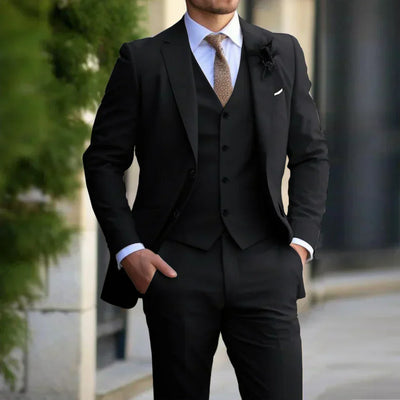 Costume trois pièces ajusté pour hommes avec revers classiques - Tenue de soirée en toute saison