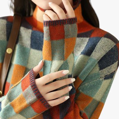 Patchworkowy sweter z golfem Mariana | Cashmere