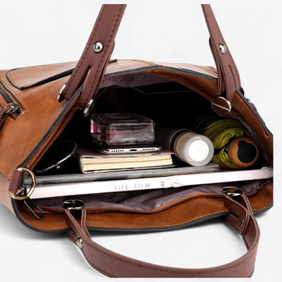 Sac à main en cuir multi-poches style vintage pour femme