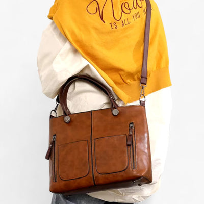 Sac à main en cuir multi-poches style vintage pour femme