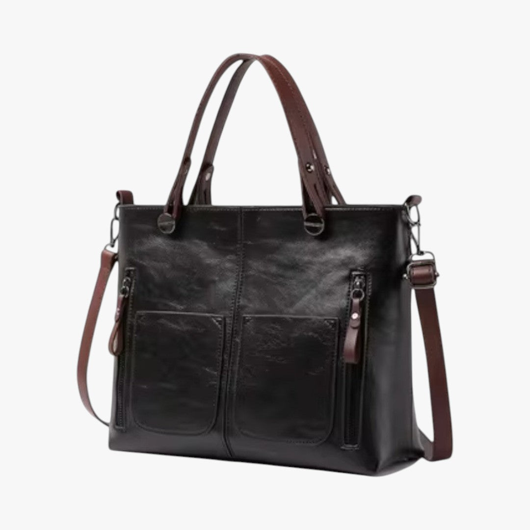 Sac à main en cuir multi-poches style vintage pour femme