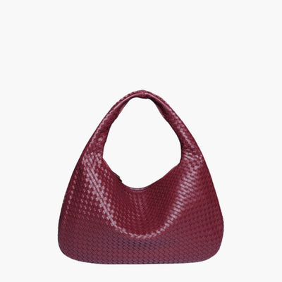 Sac à main en cuir tressé bordeaux, design moderne et élégant, idéal pour la mode féminine. Accessoire tendance pour toutes occasions.