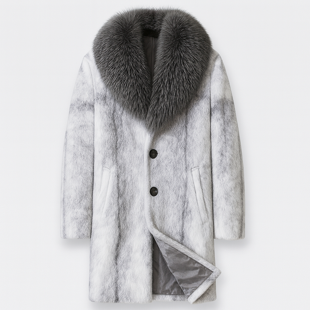 White Men's Fur-Lined Winter Coat