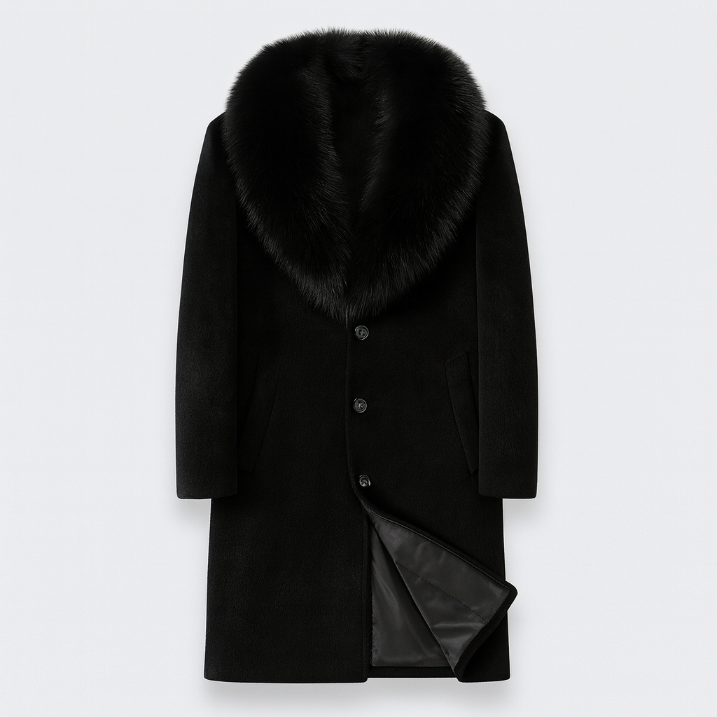 Black Men's Fur-Lined Winter Coat