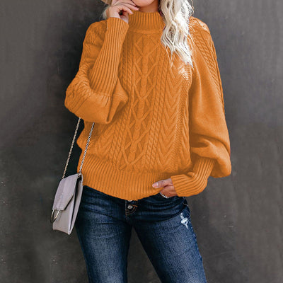Pull en grosse maille pour femme avec col haut et manches volumineuses