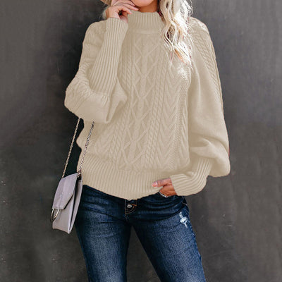 Pull en grosse maille pour femme avec col haut et manches volumineuses