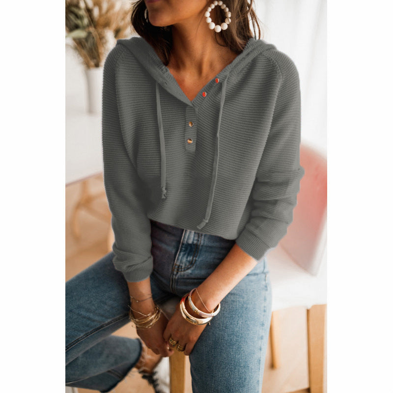 Sudadera con capucha para mujer - Corte holgado - Textura holgada - Detalle de lazo - Capucha con cordón