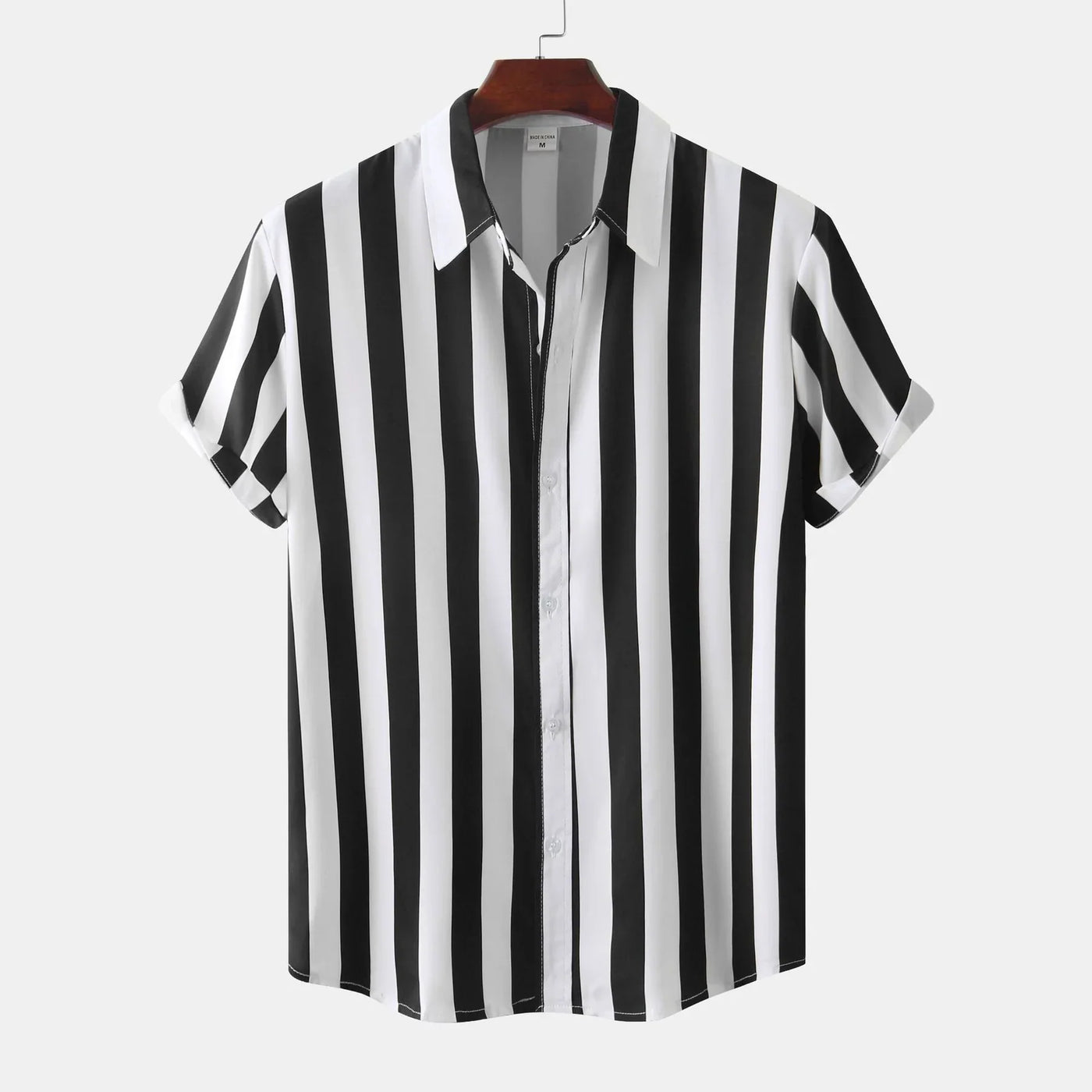 Chemise Boutonnée À Manches Courtes Pour Hommes | Rayures Verticales