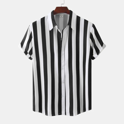 Chemise Boutonnée À Manches Courtes Pour Hommes | Rayures Verticales