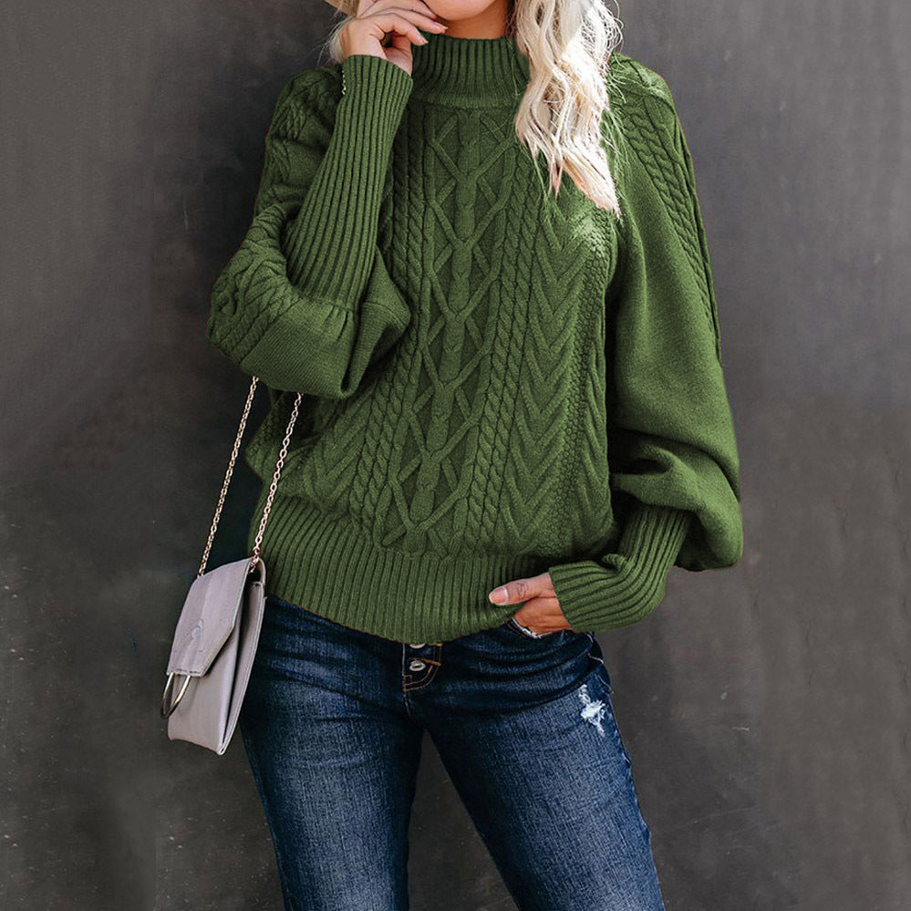 Pull en grosse maille pour femme avec col haut et manches volumineuses