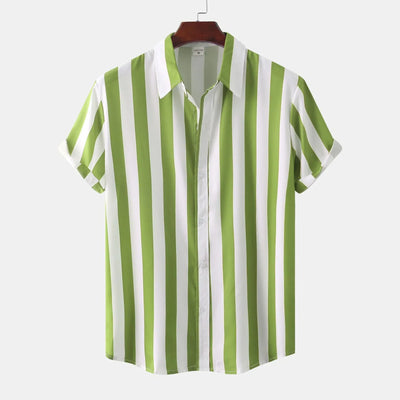 Chemise Boutonnée À Manches Courtes Pour Hommes | Rayures Verticales
