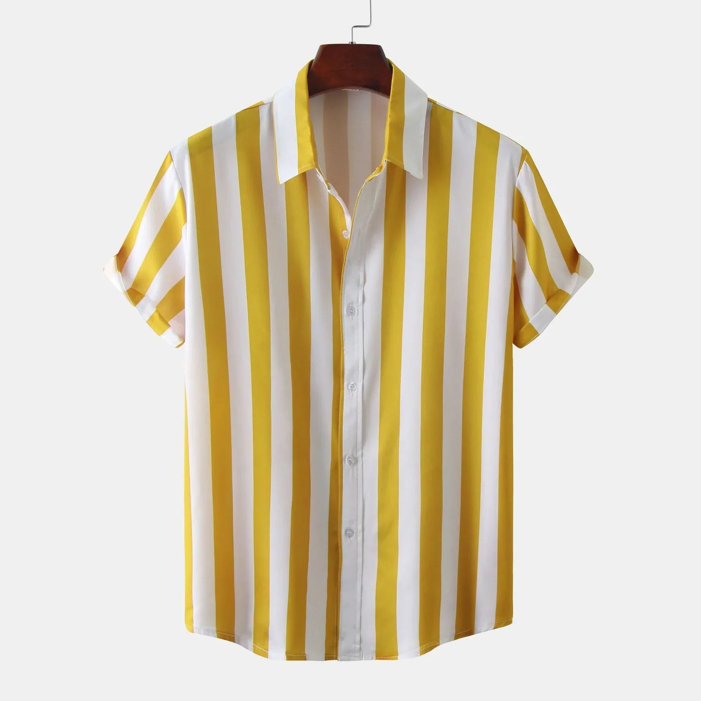 Chemise Boutonnée À Manches Courtes Pour Hommes | Rayures Verticales