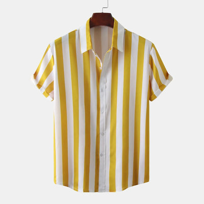 Chemise Boutonnée À Manches Courtes Pour Hommes | Rayures Verticales