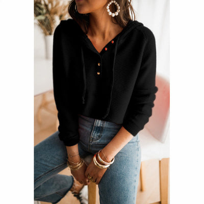 Sudadera con capucha para mujer - Corte holgado - Textura holgada - Detalle de lazo - Capucha con cordón