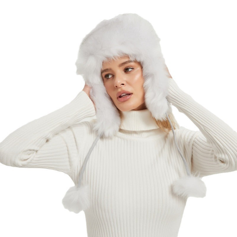 Bonnet d'hiver moelleux pour femmes avec oreilles d'animaux et design volumineux
