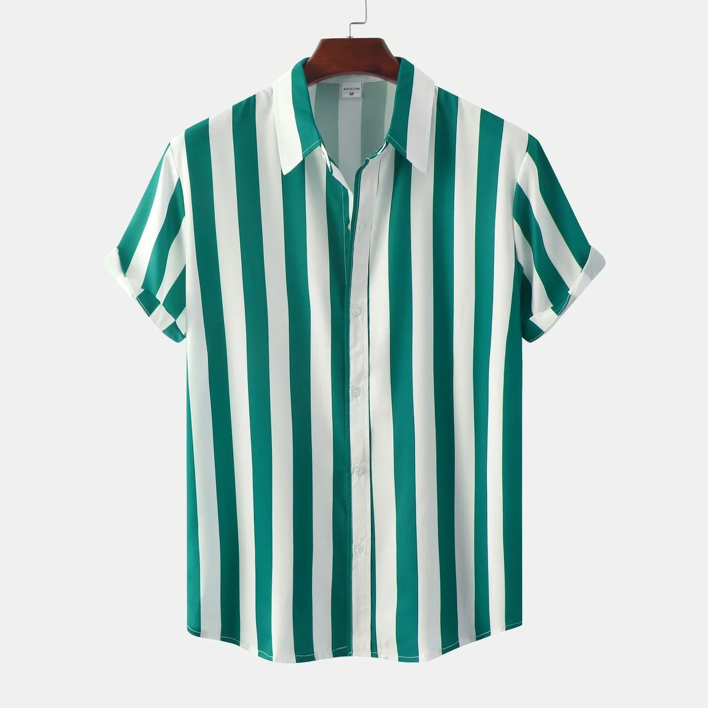 Chemise Boutonnée À Manches Courtes Pour Hommes | Rayures Verticales