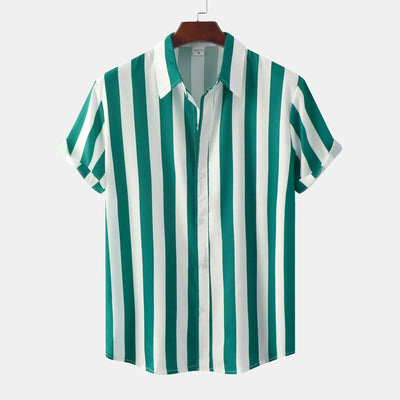 Chemise Boutonnée À Manches Courtes Pour Hommes | Rayures Verticales