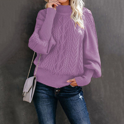 Pull en grosse maille pour femme avec col haut et manches volumineuses