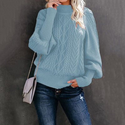 Pull en grosse maille pour femme avec col haut et manches volumineuses