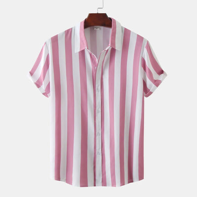 Chemise Boutonnée À Manches Courtes Pour Hommes | Rayures Verticales