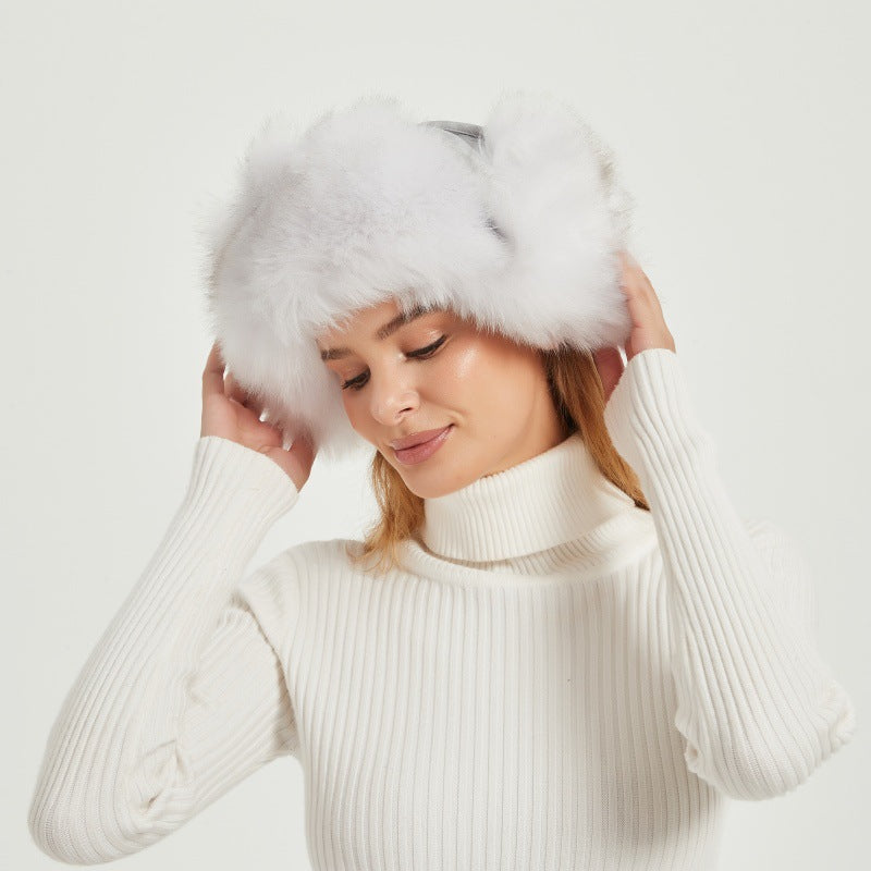 Bonnet d'hiver moelleux pour femmes avec oreilles d'animaux et design volumineux