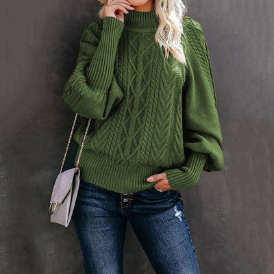 Pull en grosse maille pour femme avec col haut et manches volumineuses