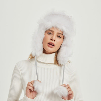 Bonnet d'hiver moelleux pour femmes avec oreilles d'animaux et design volumineux